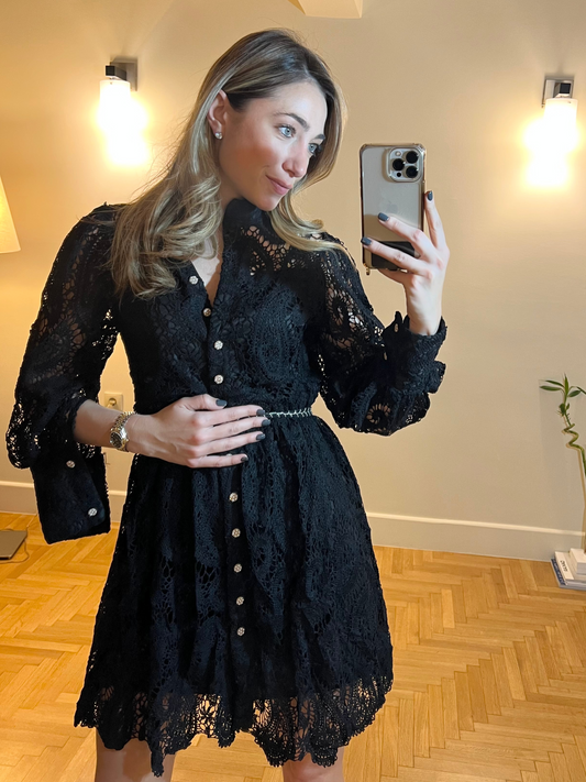 Black lace dress with belt