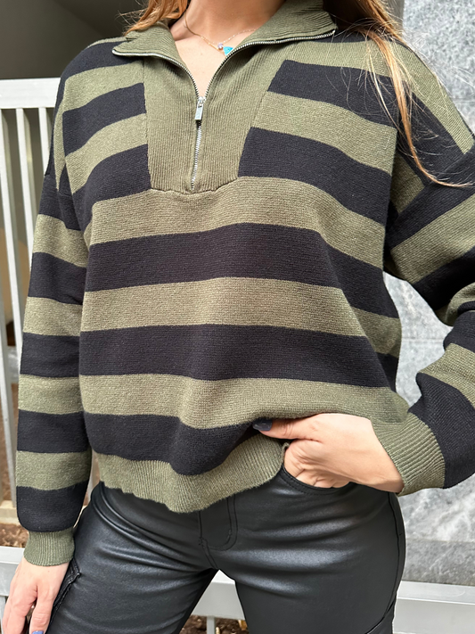 Striped Jumper in hunter green