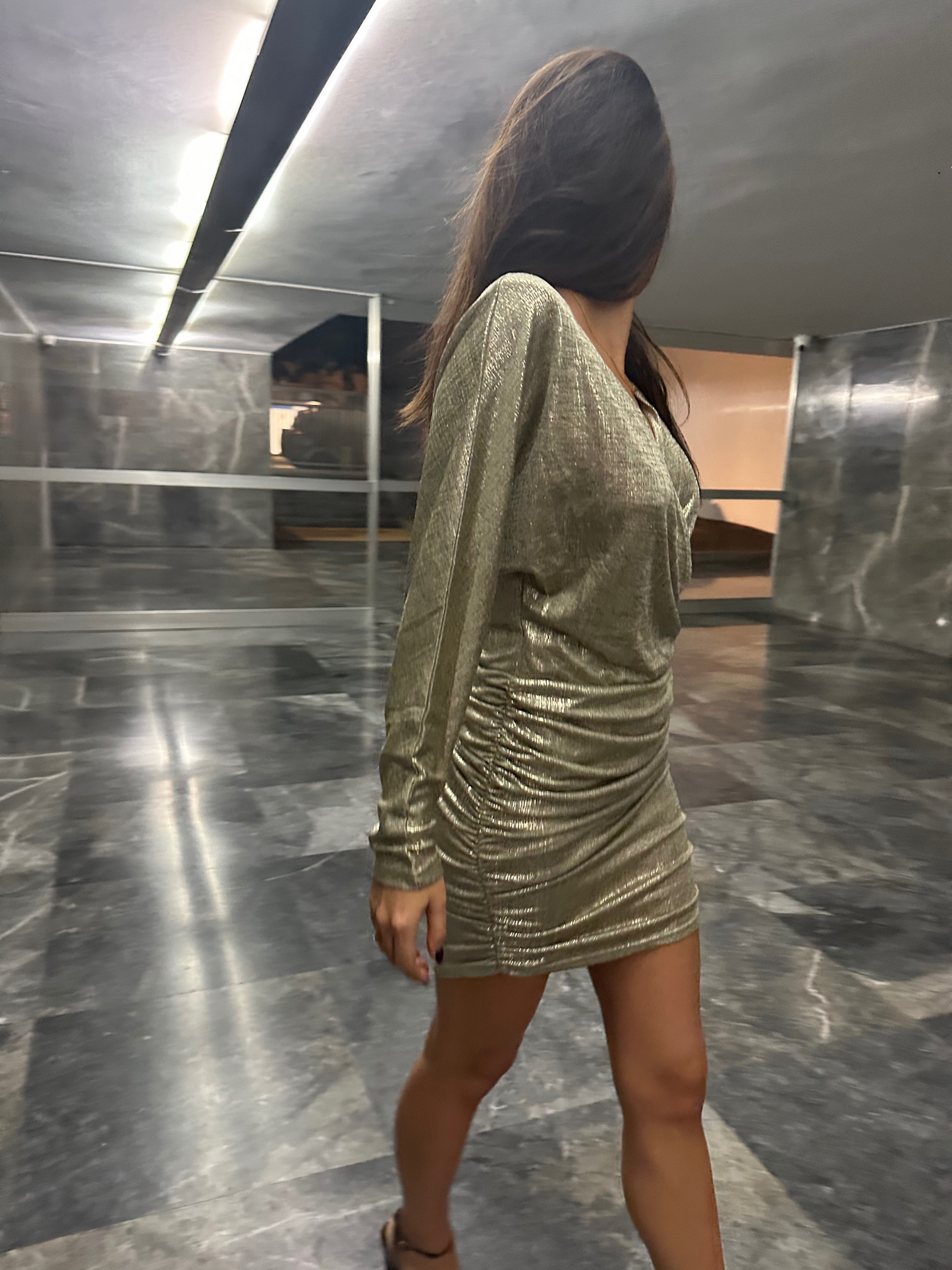 Draped gold mini dress