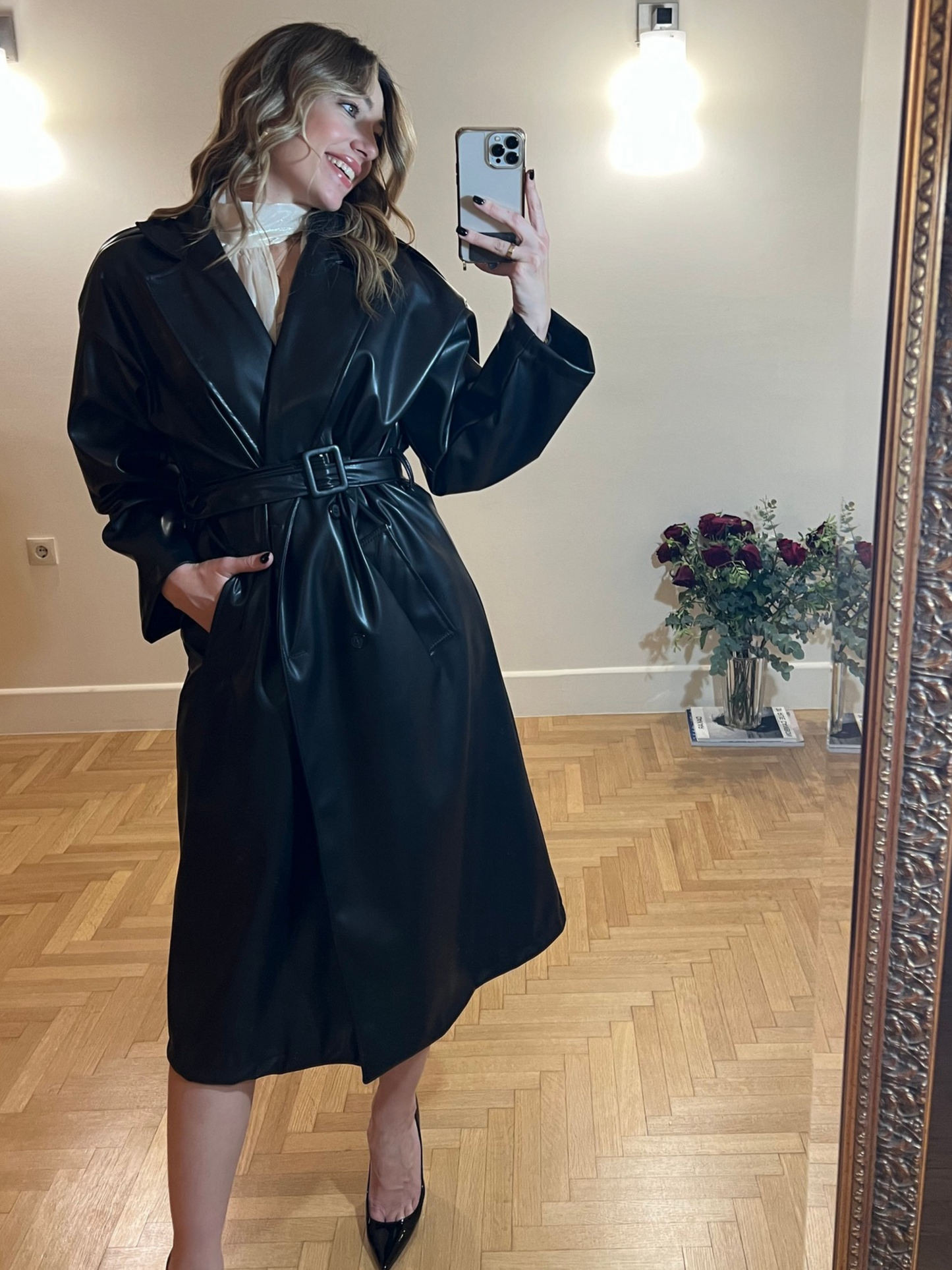 Eco leather trench coat