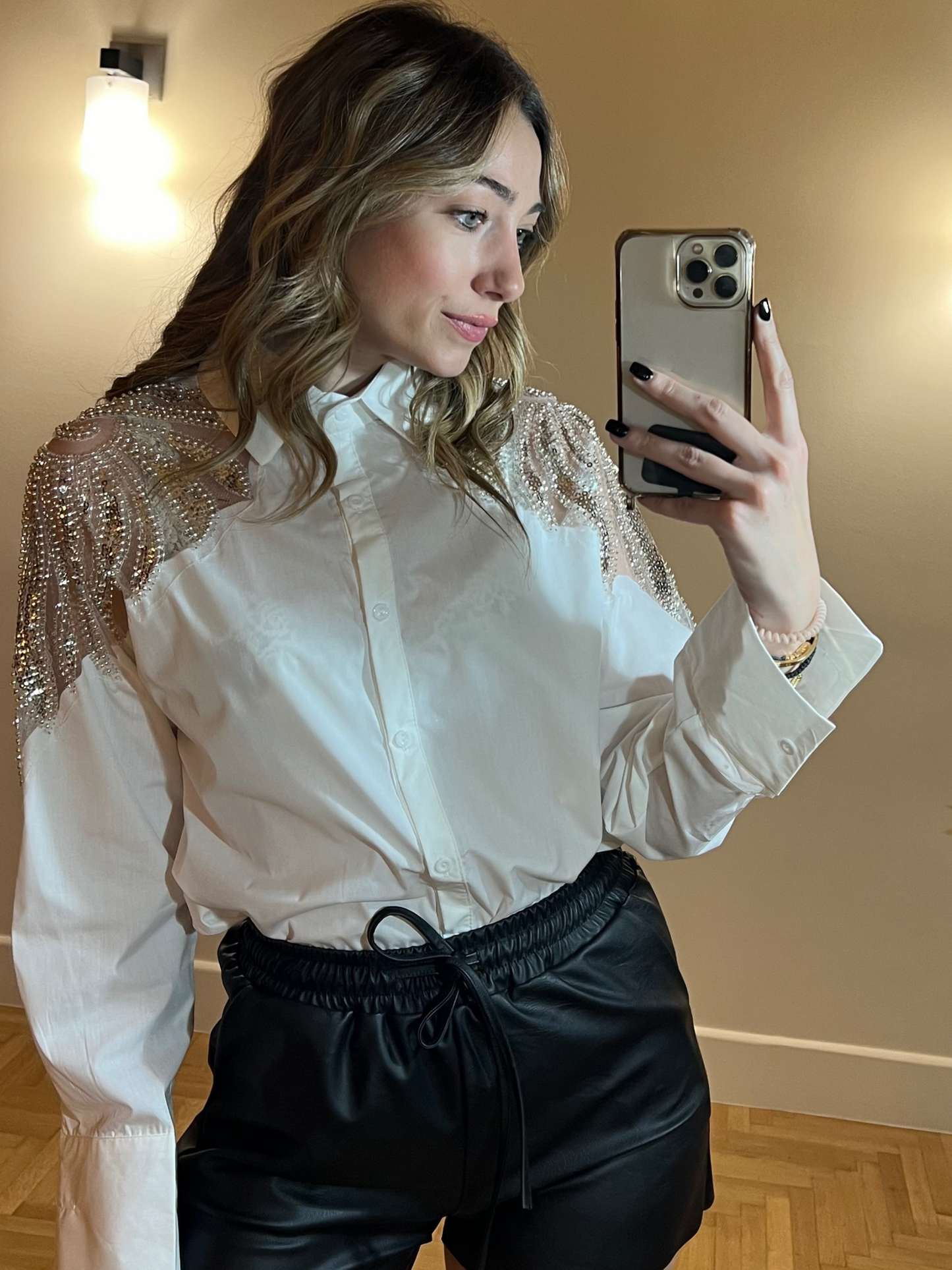 Shirt with crystal details