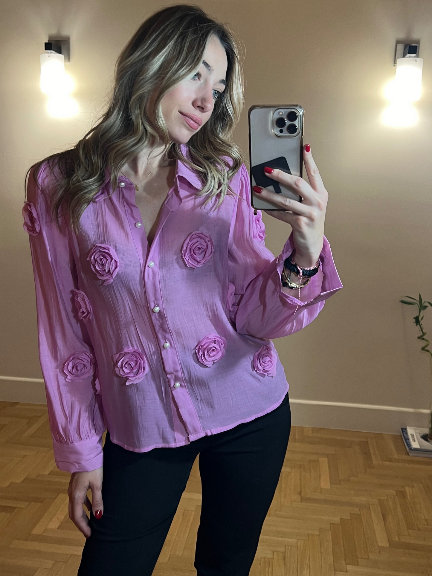 Shirt long sleeves with roses