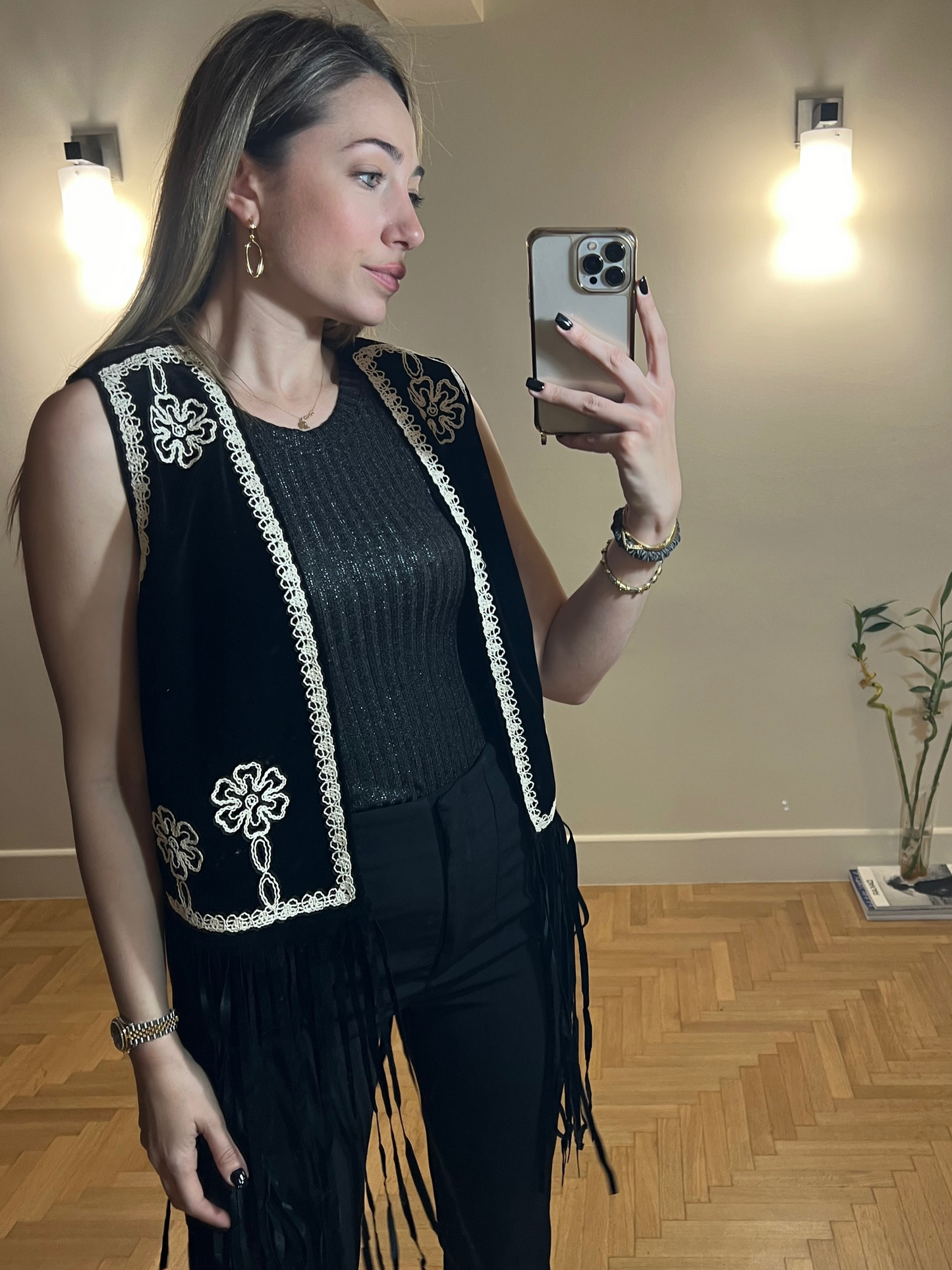 Velvet vest with fringes