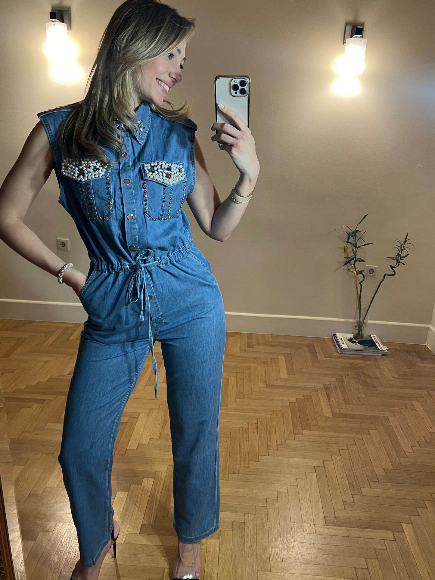 Denim jumpsuit sleeveless